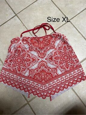Kona Sol Red and White Bandana Halter Bikini Top